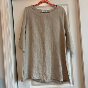 Becasa Women’s Linen Tunic Top Boxy Lagenlook Natural Sustainable Sz S